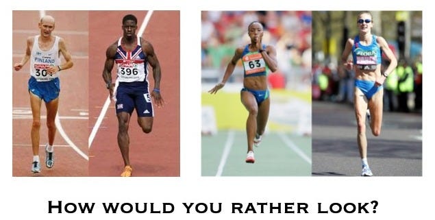Different athlete body types comparison running track and marathon