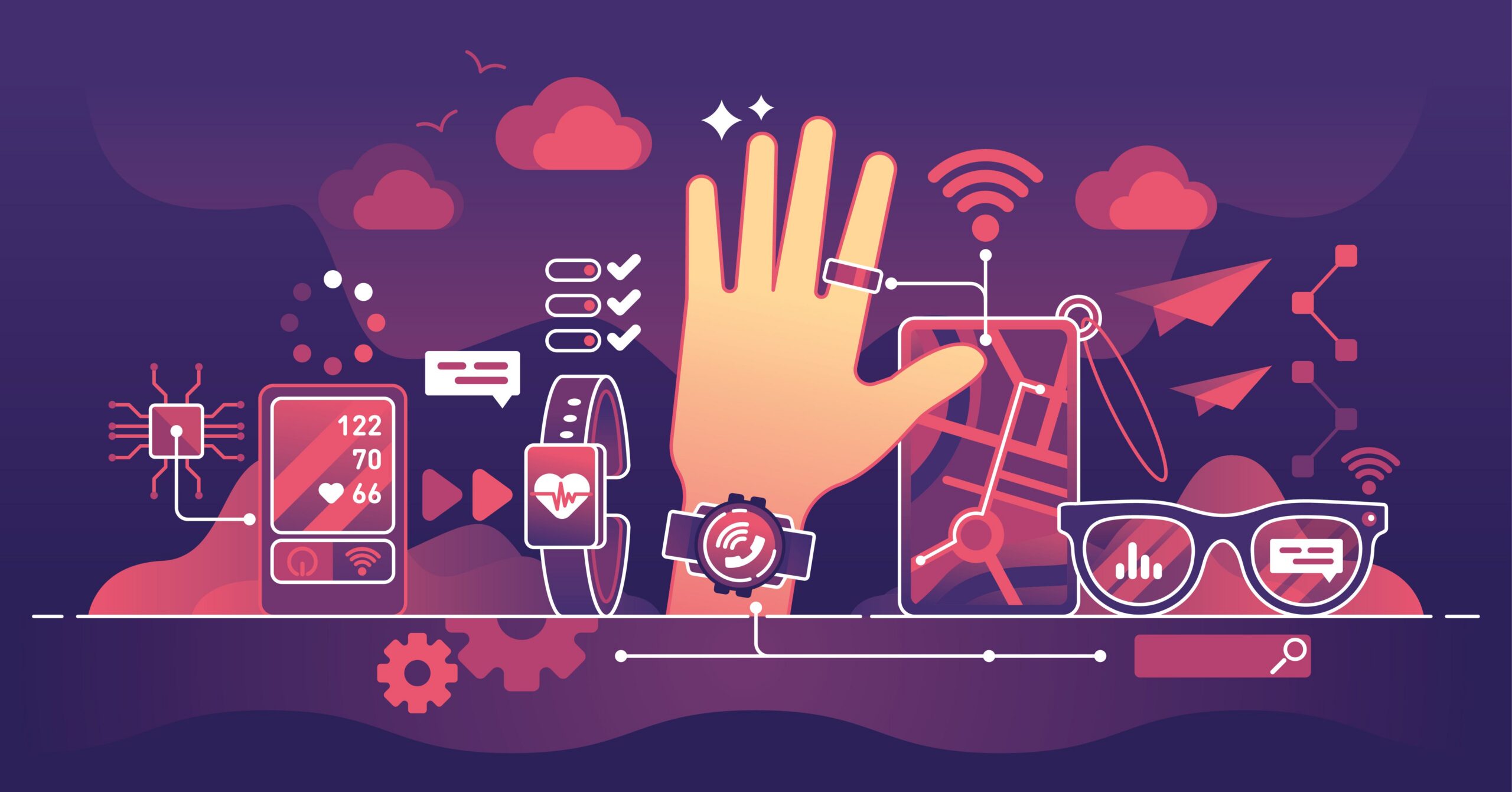 Wearable technology devices smart watch fitness tracking illustration