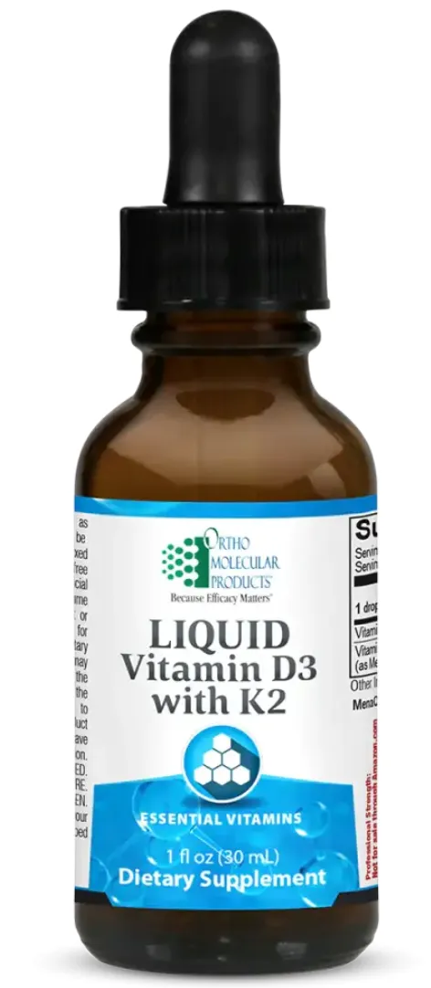 Liquid vitamin D3 with K2 dietary supplement bottle
